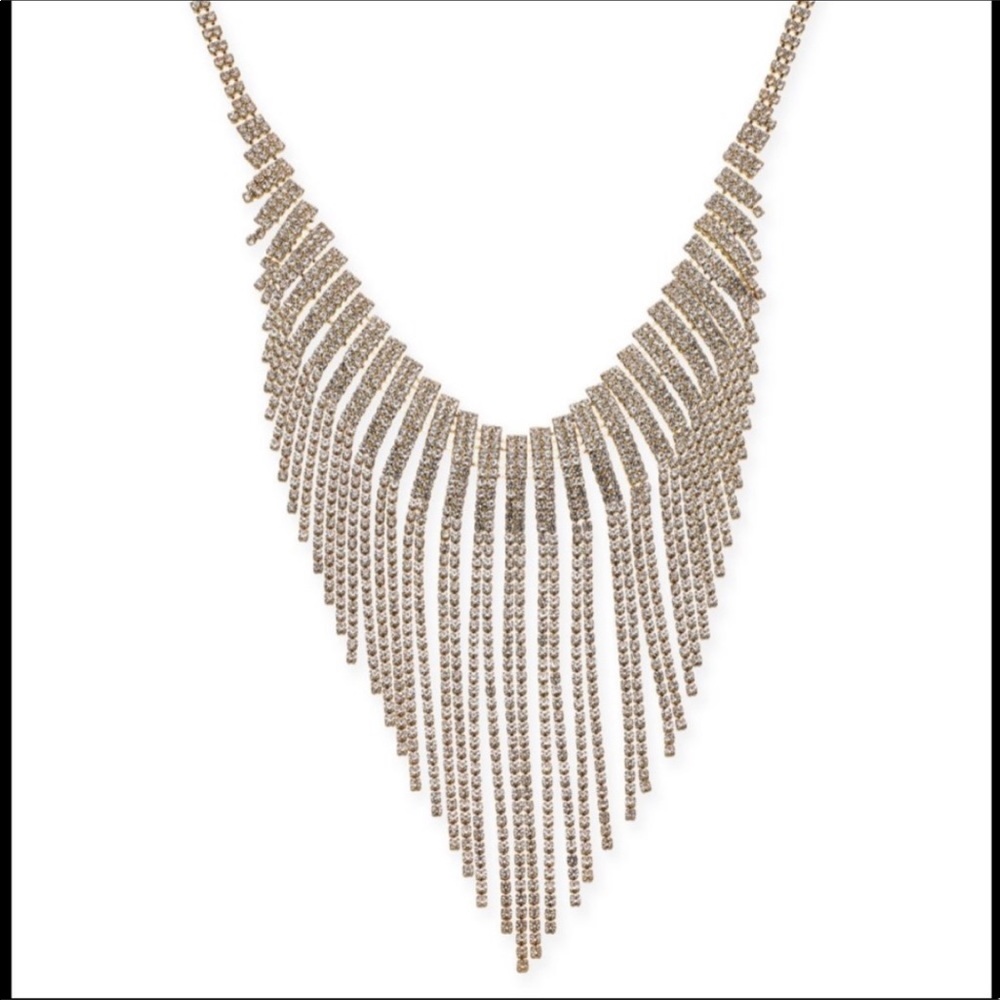 Statement Gold Crystal Fringe Drop Necklace - Picture 1 of 1